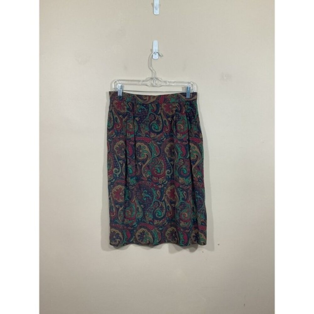 VTG Talbots Womens 100% Silk Paisley Midi Skirt Size 12 Retro Preppy Grannycore